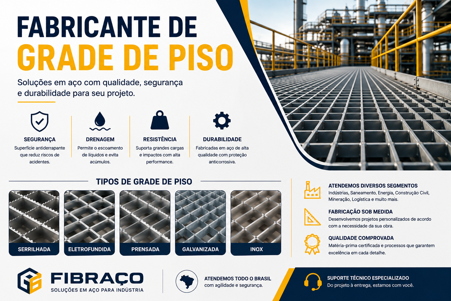 Fabricante de Grade de Piso | Soluções Industriais em Aço | Fibraço